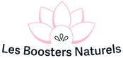 Logo de la marque Les Boosters Naturels en rose, représentant des compléments alimentaires naturels pour la beauté et le bien-être des femmes, fabriqués en France